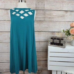 Entro Green Teal Lattice Top Sleeveless Swing Dress Small NWT
